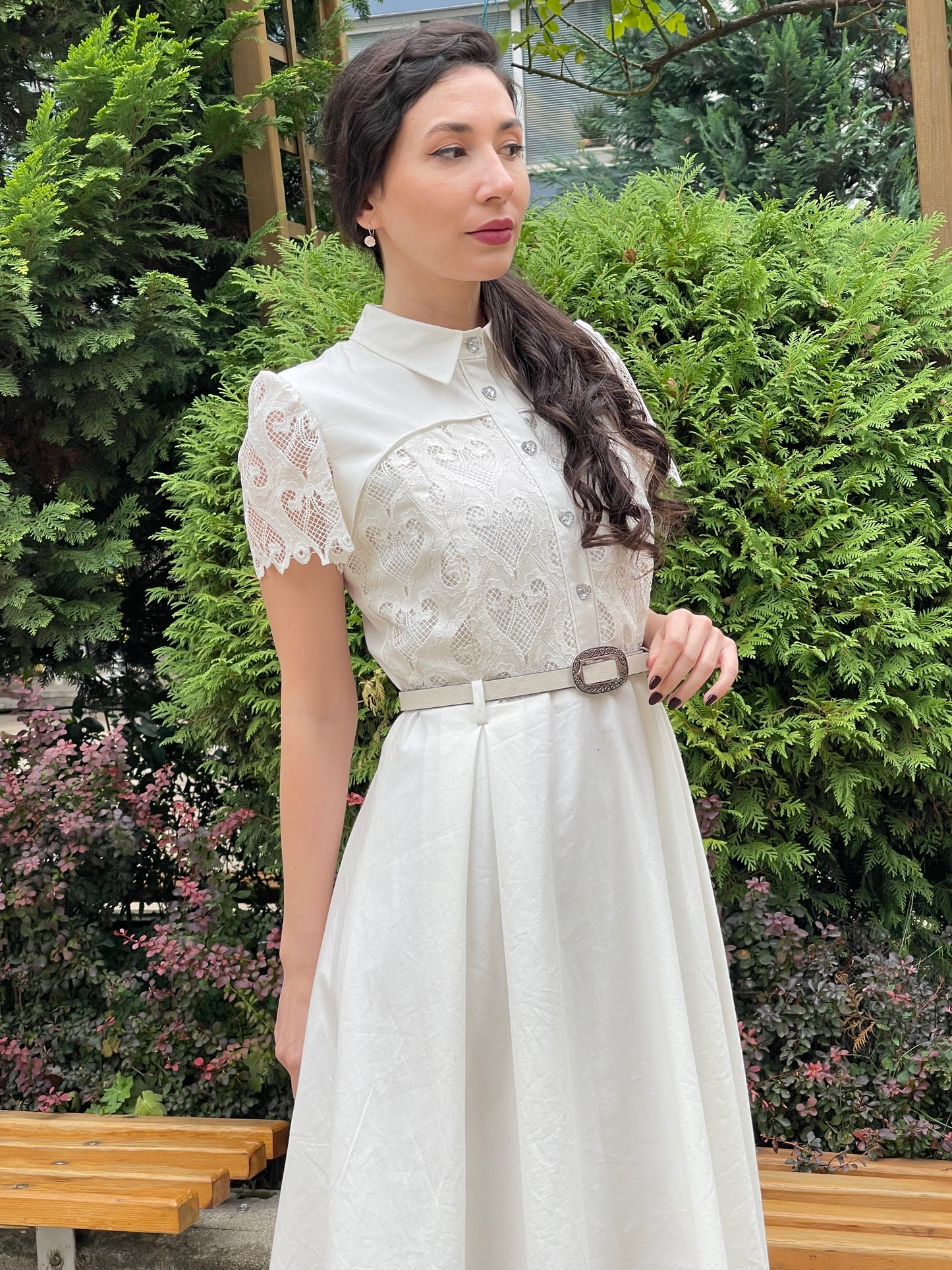 “Elena” Dress With Lace In Ivory