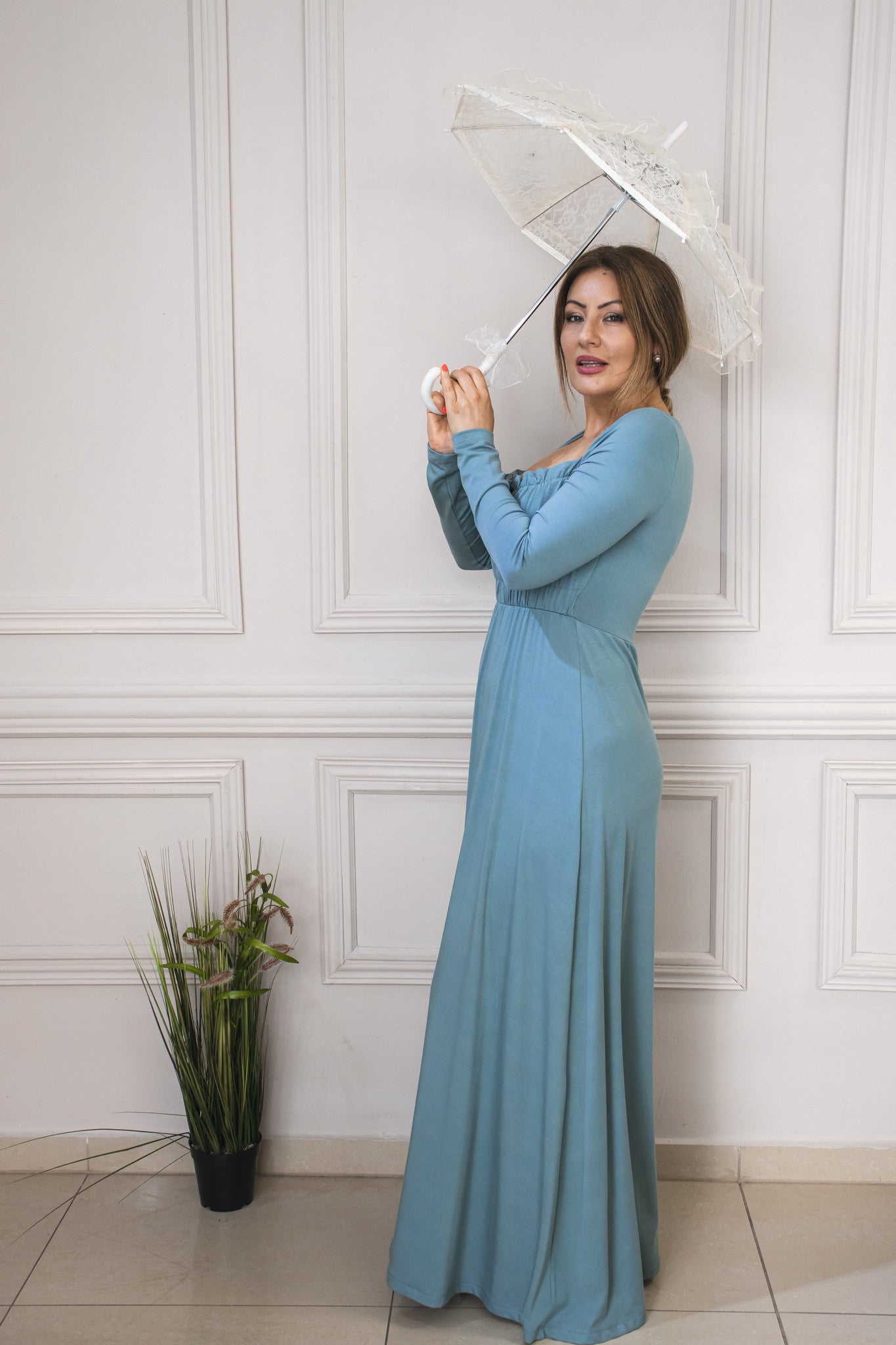 “Venezia” Everyday Long Dress In Ash Blue
