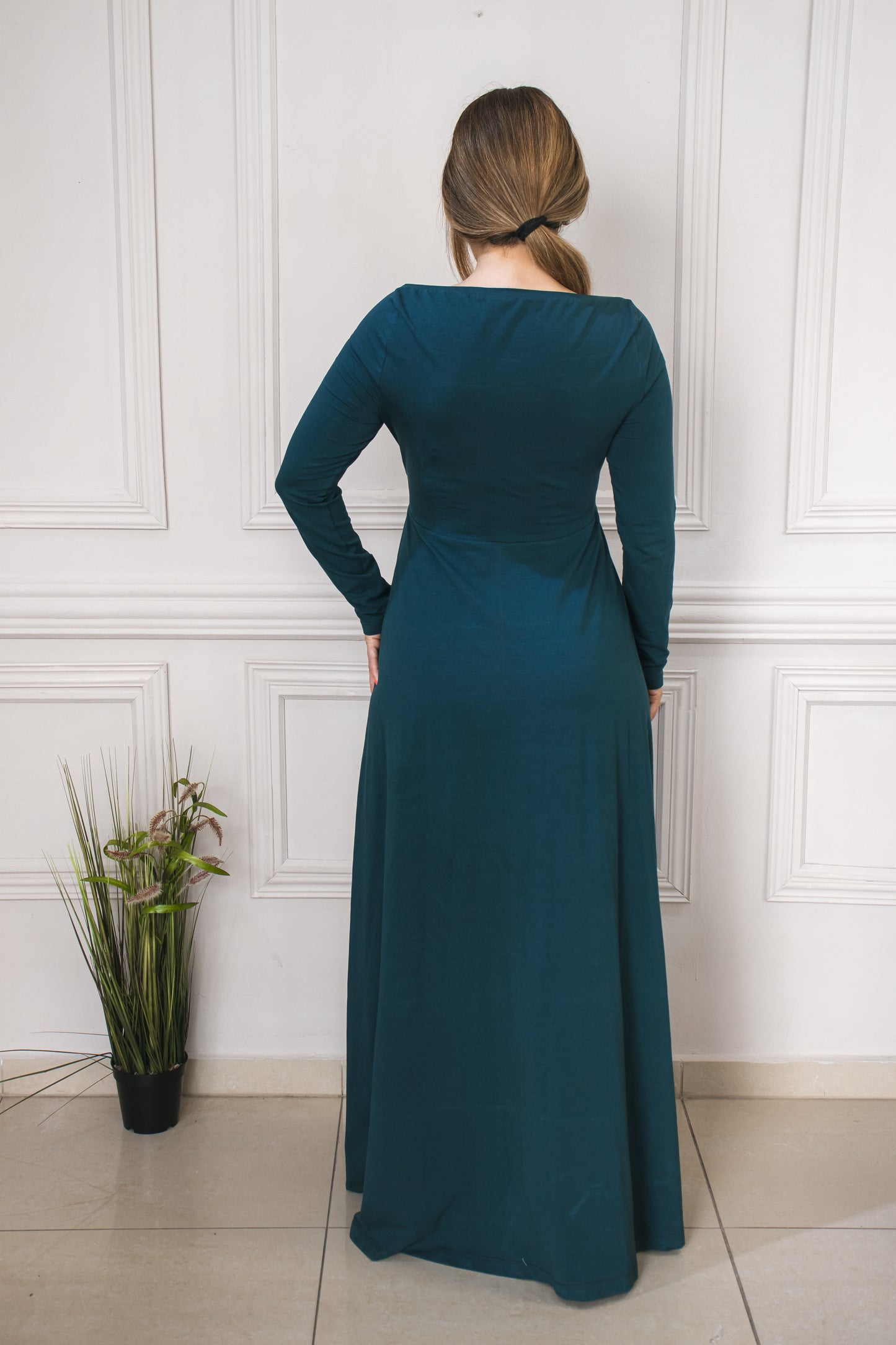 “Venezia” Everyday Long Dress In Green Charcoal