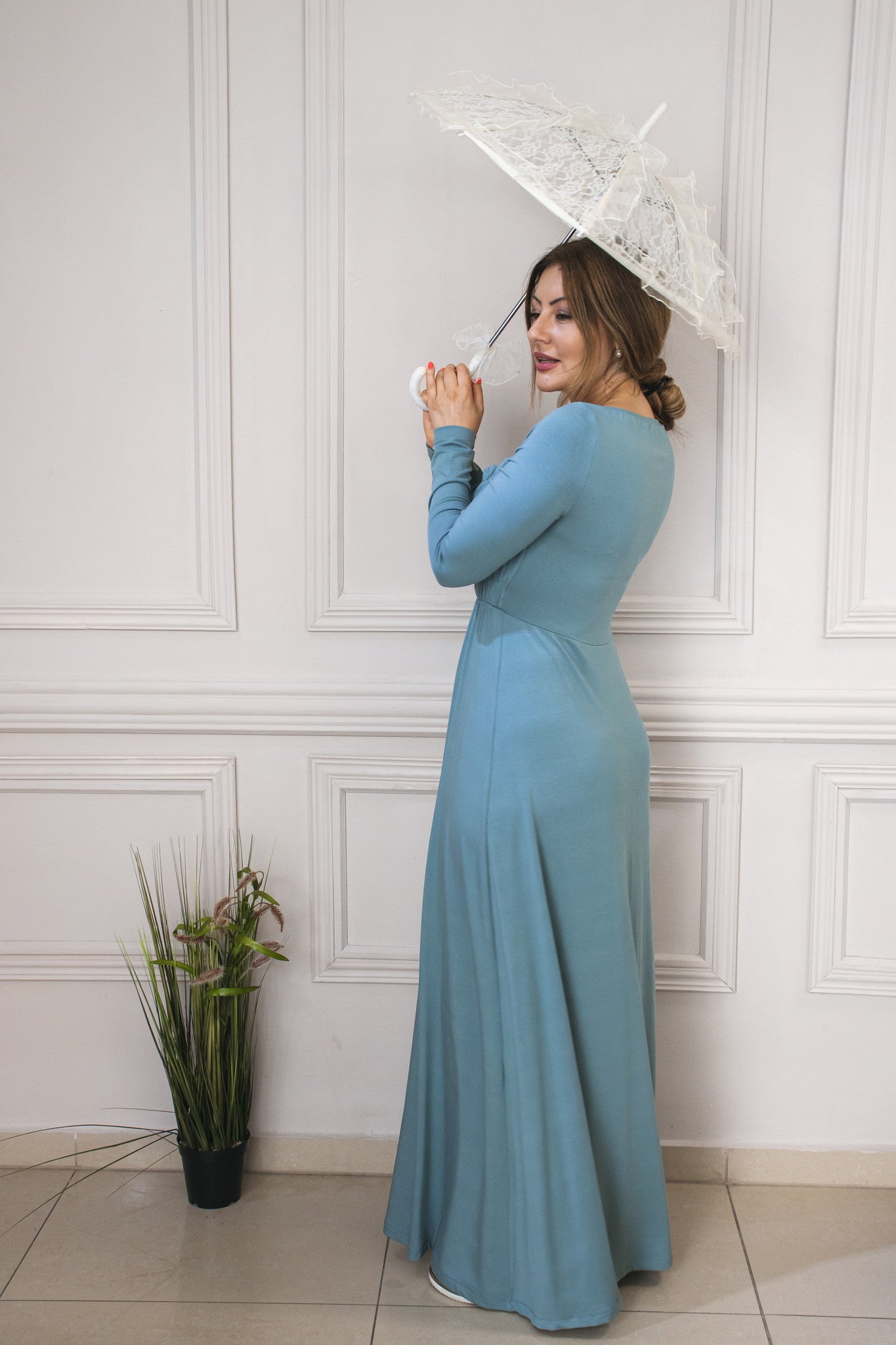 “Venezia” Everyday Long Dress In Ash Blue