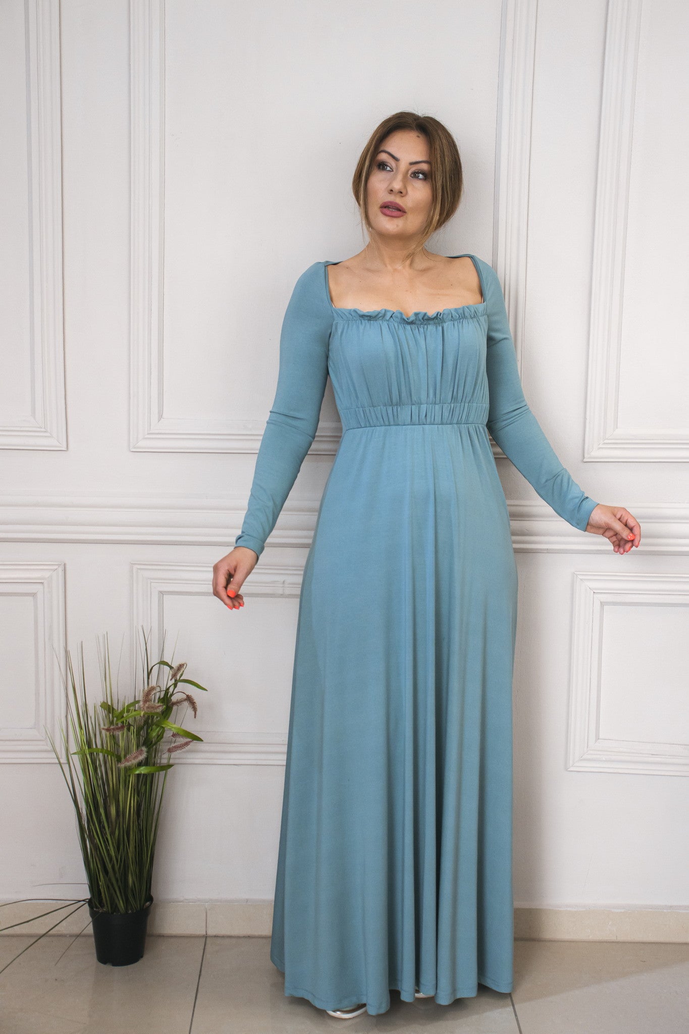 “Venezia” Everyday Long Dress In Ash Blue