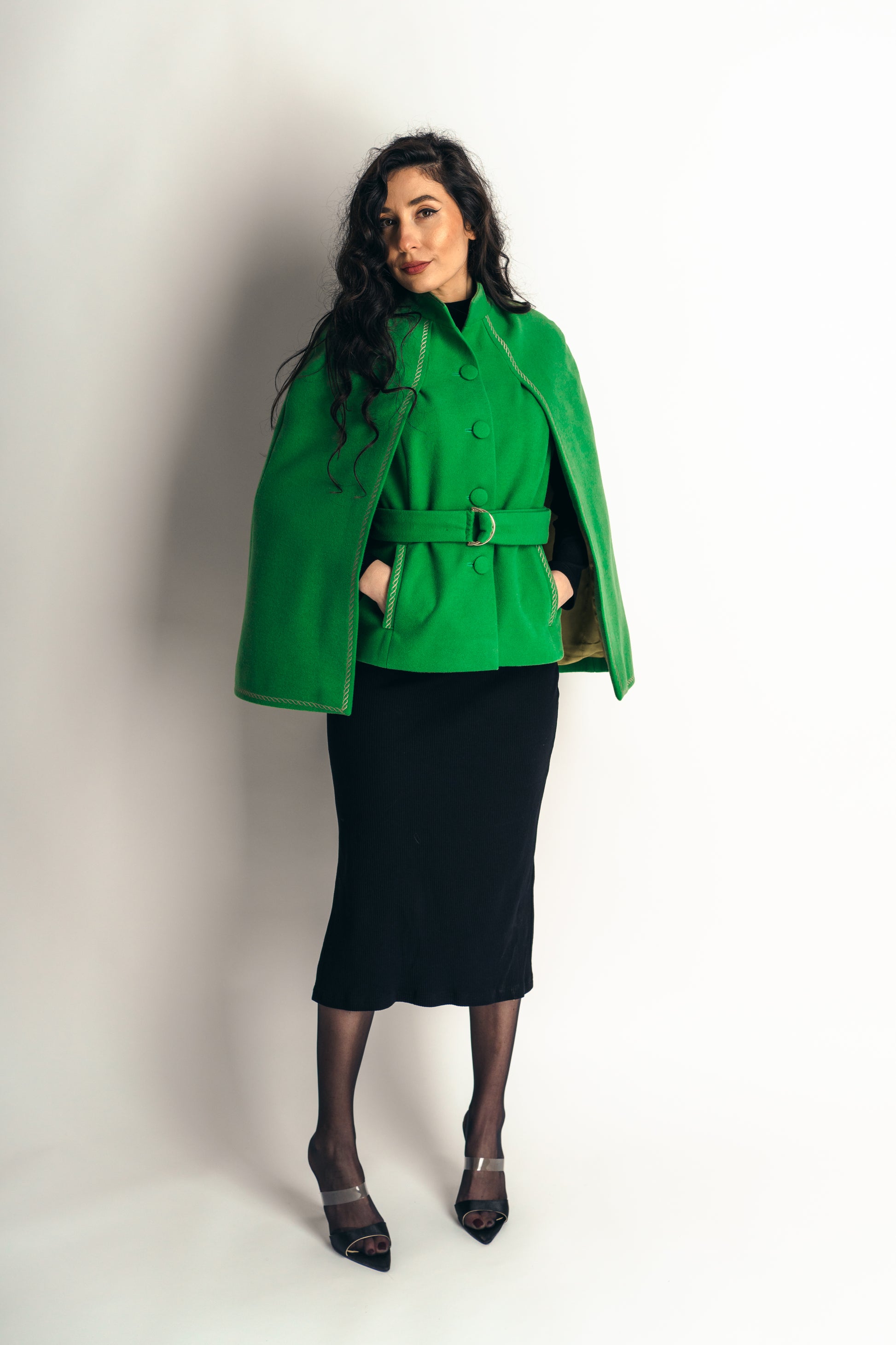 Cape Coat “ Sloane" Artistic Coat Golden Embroidery Design - front