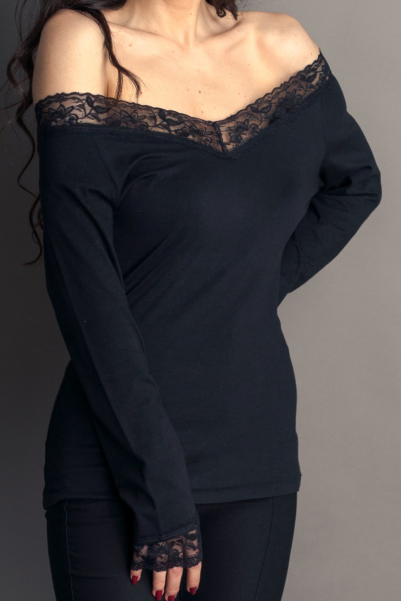 Feminine Lace Blouse V-Neck " Sensual Touch" In White Colour - front back color 